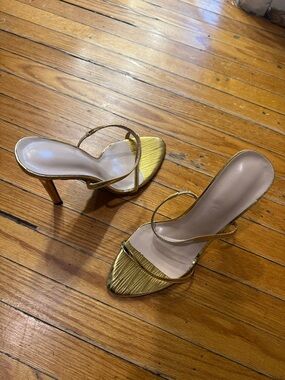 SHEIN Gold Strappy High Heel Mules